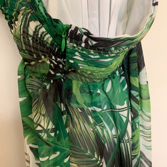 NEW SHEIN Green Tropical Print Neck Cutout Dress - Picture 6 of 9
